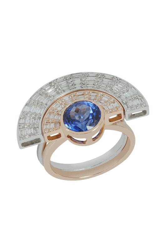 KAVANT & SHARART-Tanzanite and Diamond Twist Reflection Jacket Ring-WHITE GOLD