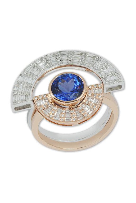 KAVANT & SHARART-Tanzanite and Diamond Twist Reflection Jacket Ring-WHITE GOLD