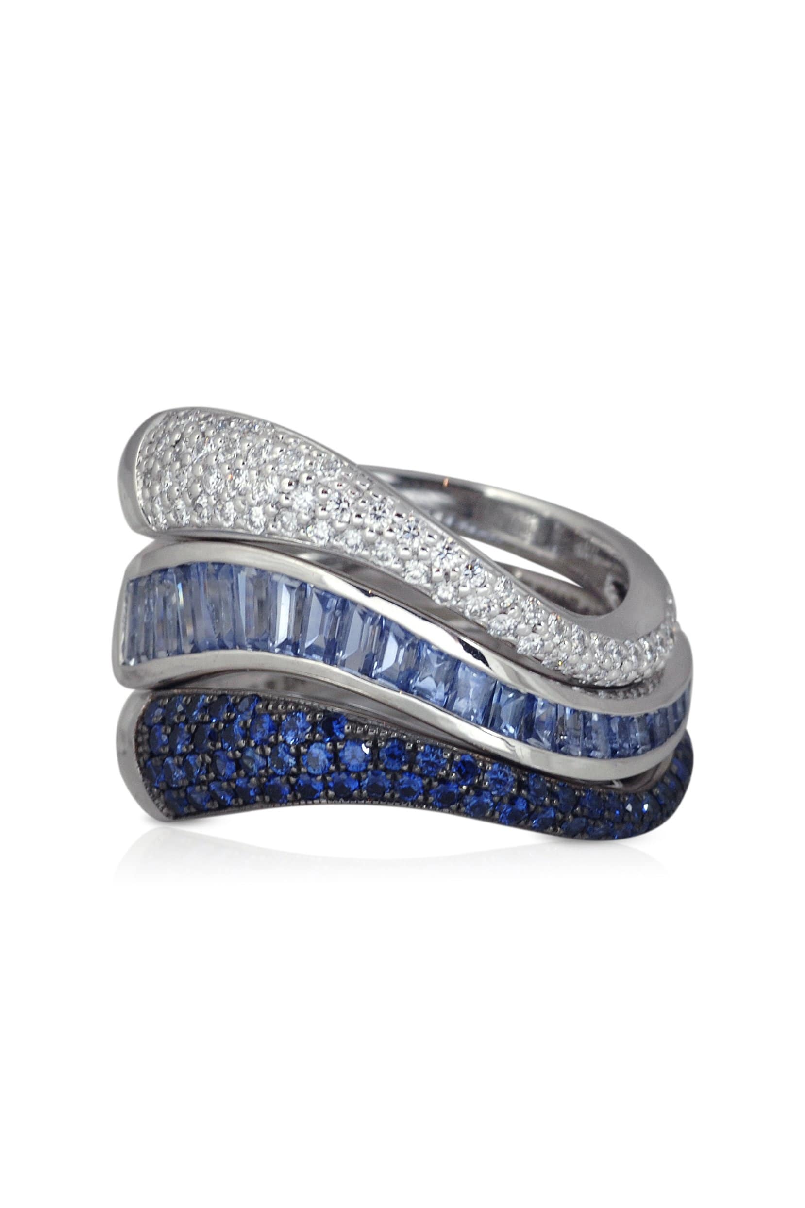 KAVANT & SHARART-Pave Blue Sapphire Talay Flow Wave Ring-WHITE GOLD
