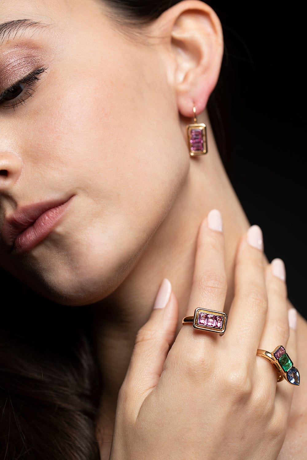 KAVANT & SHARART-Pink Sapphire Twist Trilogy Ring-YELLOW GOLD