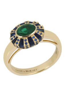 KAVANT & SHARART-Emerald and Blue Saphire Classic 64 Twist Oval Ring-YELLOW GOLD