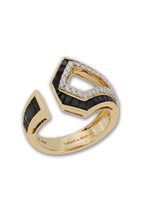 KAVANT & SHARART-Black Sapphire and Diamond Origami Link No. 5 Ring-YELLOW GOLD