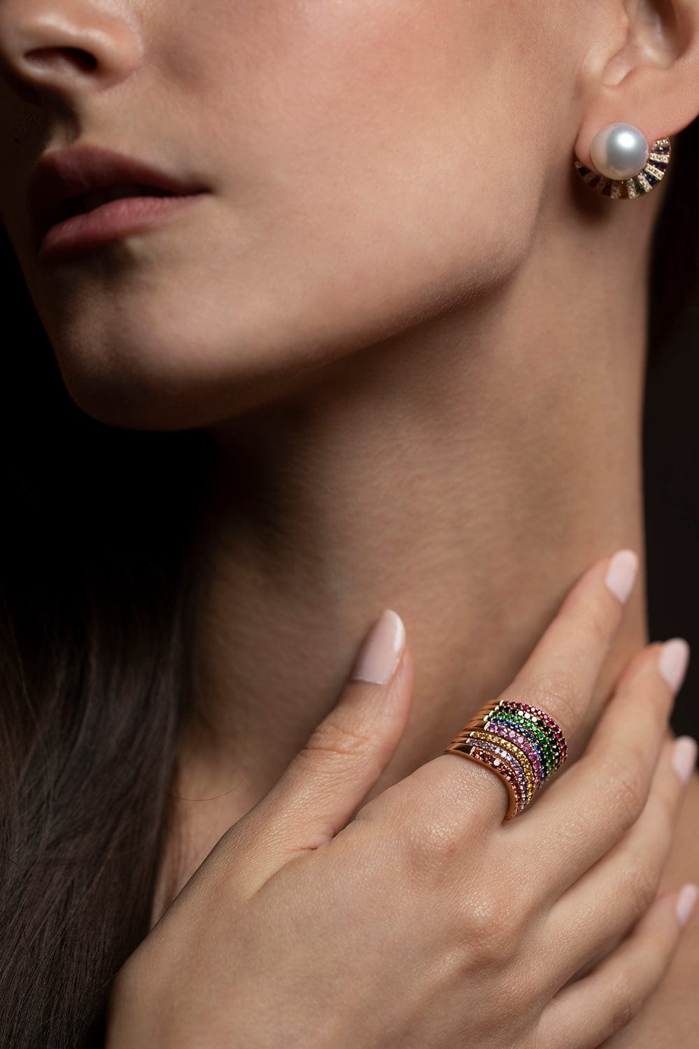 KAVANT & SHARART-Black Diamond Talay Flow Wave Ring-YELLOW GOLD