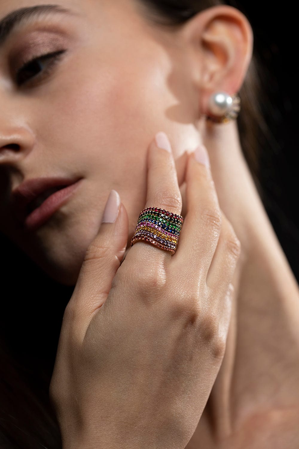 KAVANT & SHARART-Black Diamond Talay Flow Wave Ring-YELLOW GOLD
