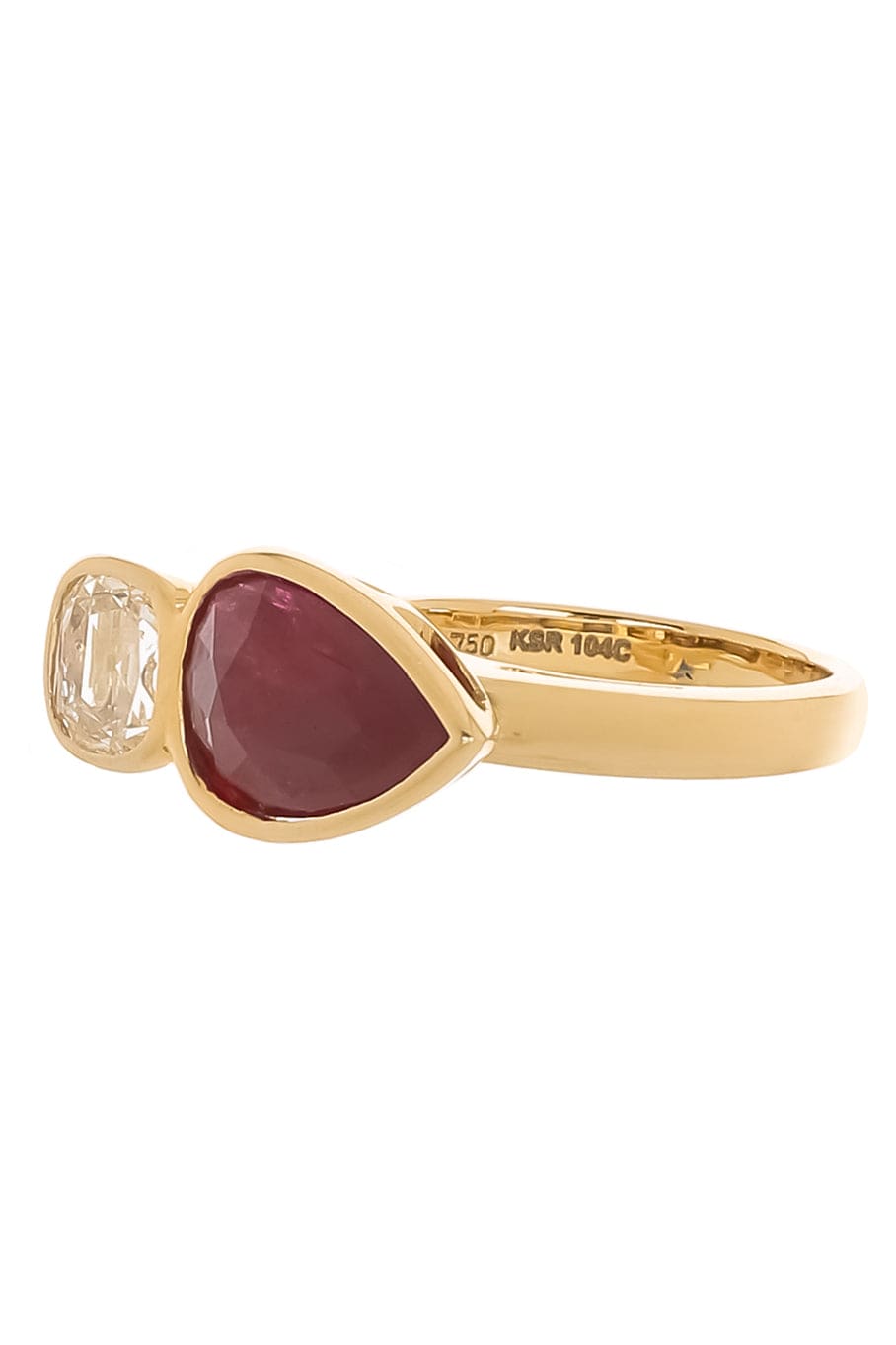 KAVANT & SHARART-Ruby and Diamond Twist Ring-YELLOW GOLD
