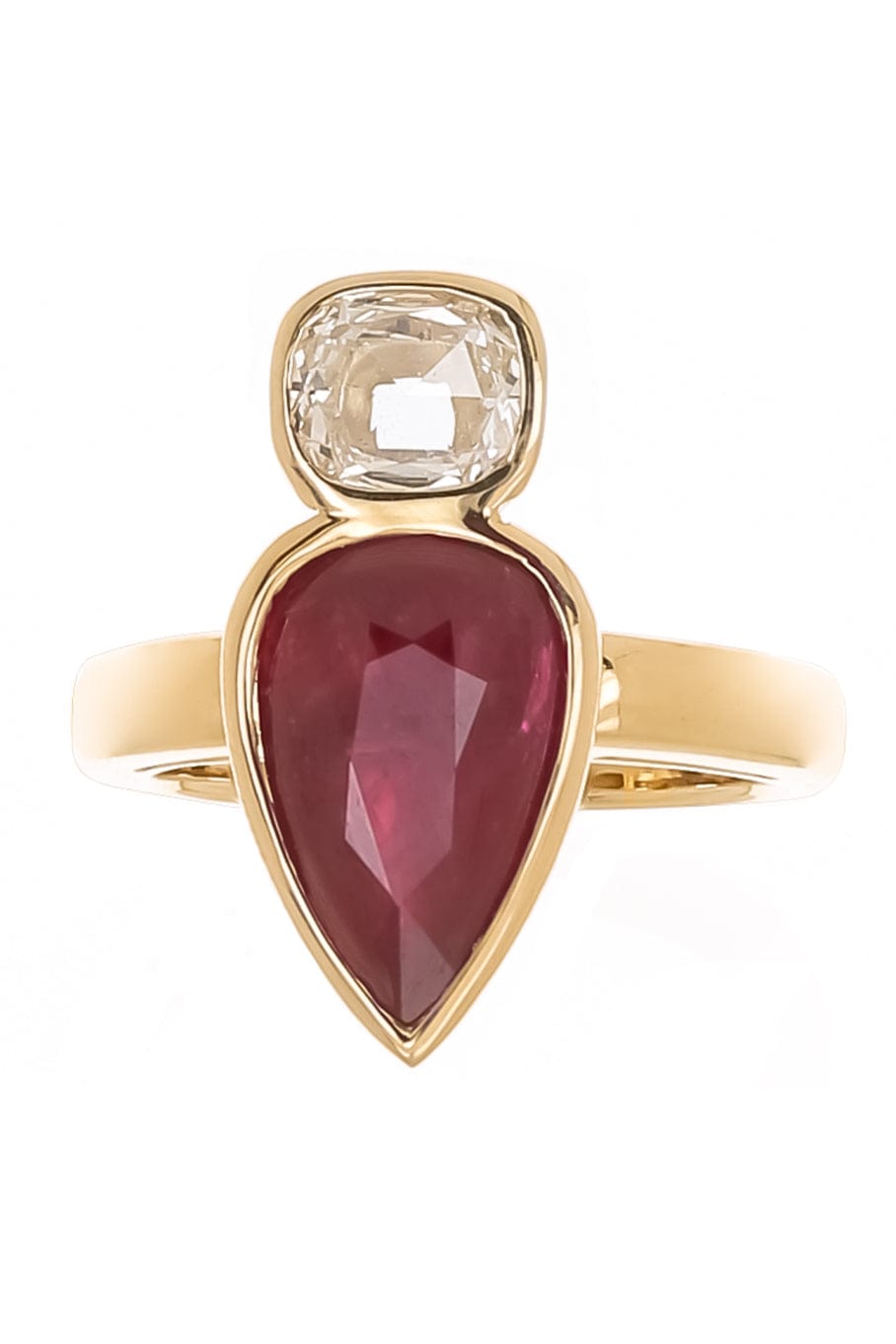 KAVANT & SHARART-Ruby and Diamond Twist Ring-YELLOW GOLD
