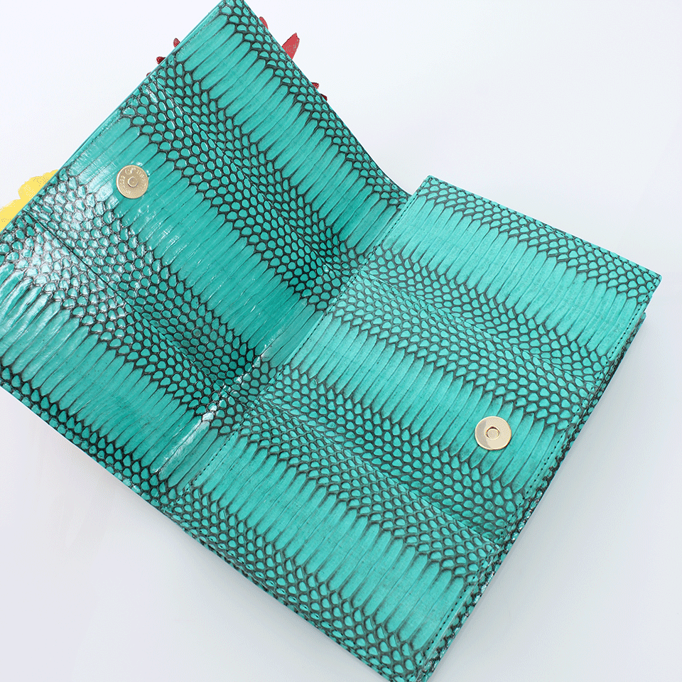 KOTUR-Kemble Snakeskin And Flower Clutch-GRN/MLT
