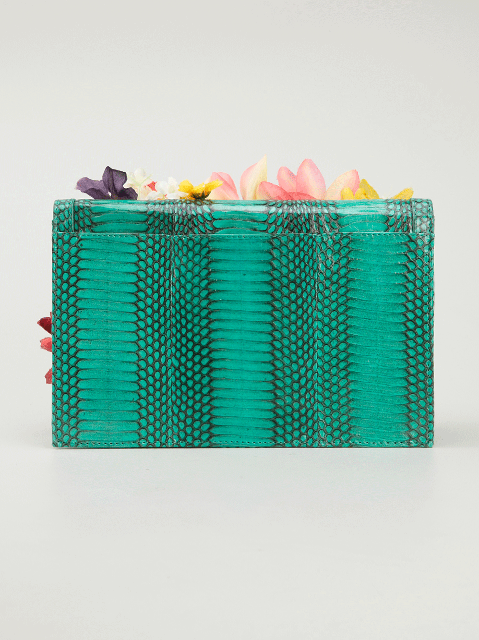 KOTUR-Kemble Snakeskin And Flower Clutch-GRN/MLT