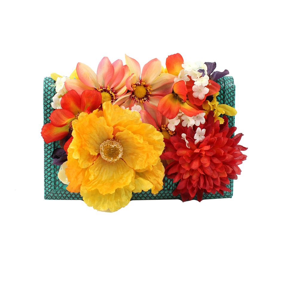 KOTUR-Kemble Snakeskin And Flower Clutch-GRN/MLT