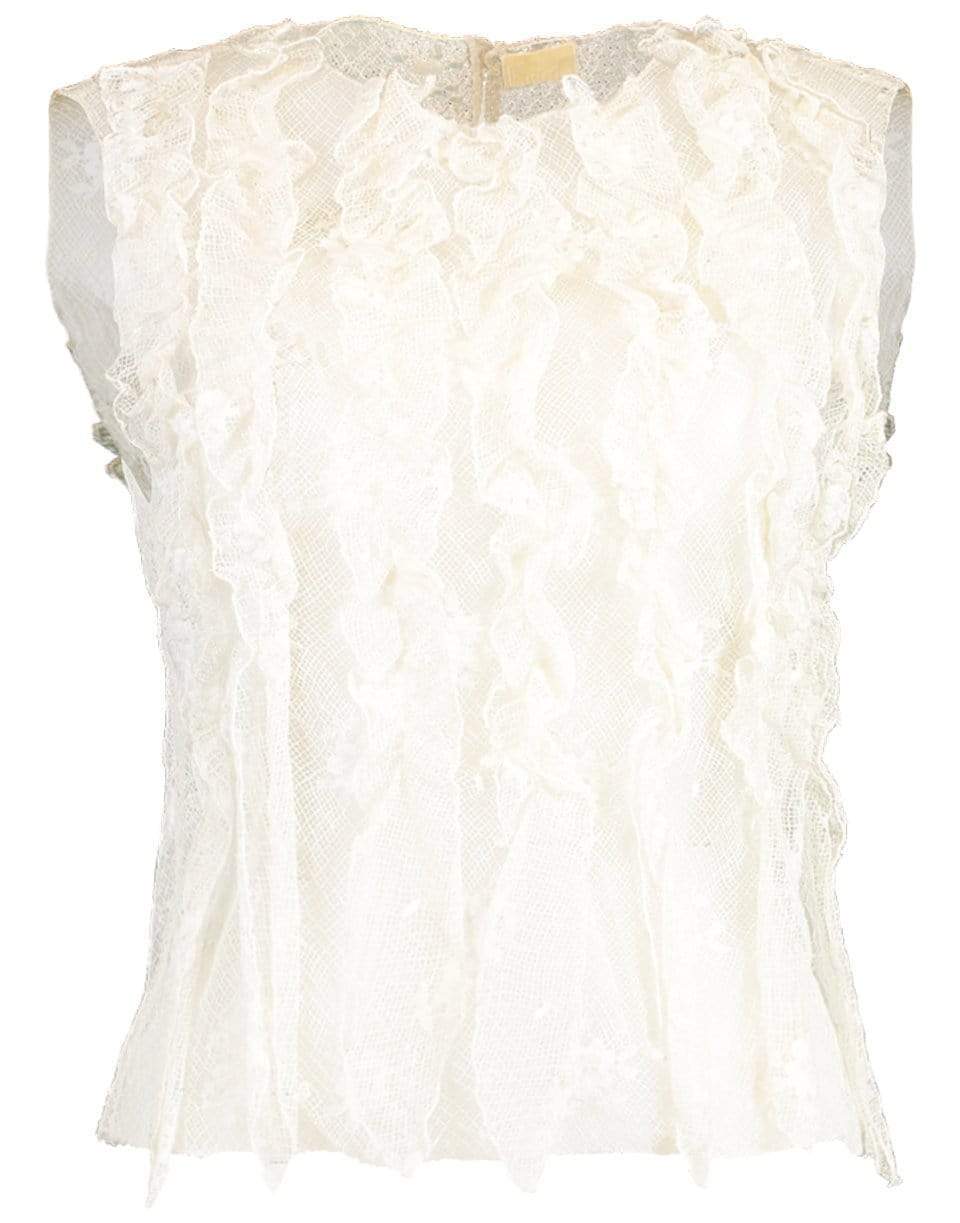 KRIZIA INDUSTRIA S.P.A.-Sleeveless Lace Blouse with Front Ruffles-WHITE
