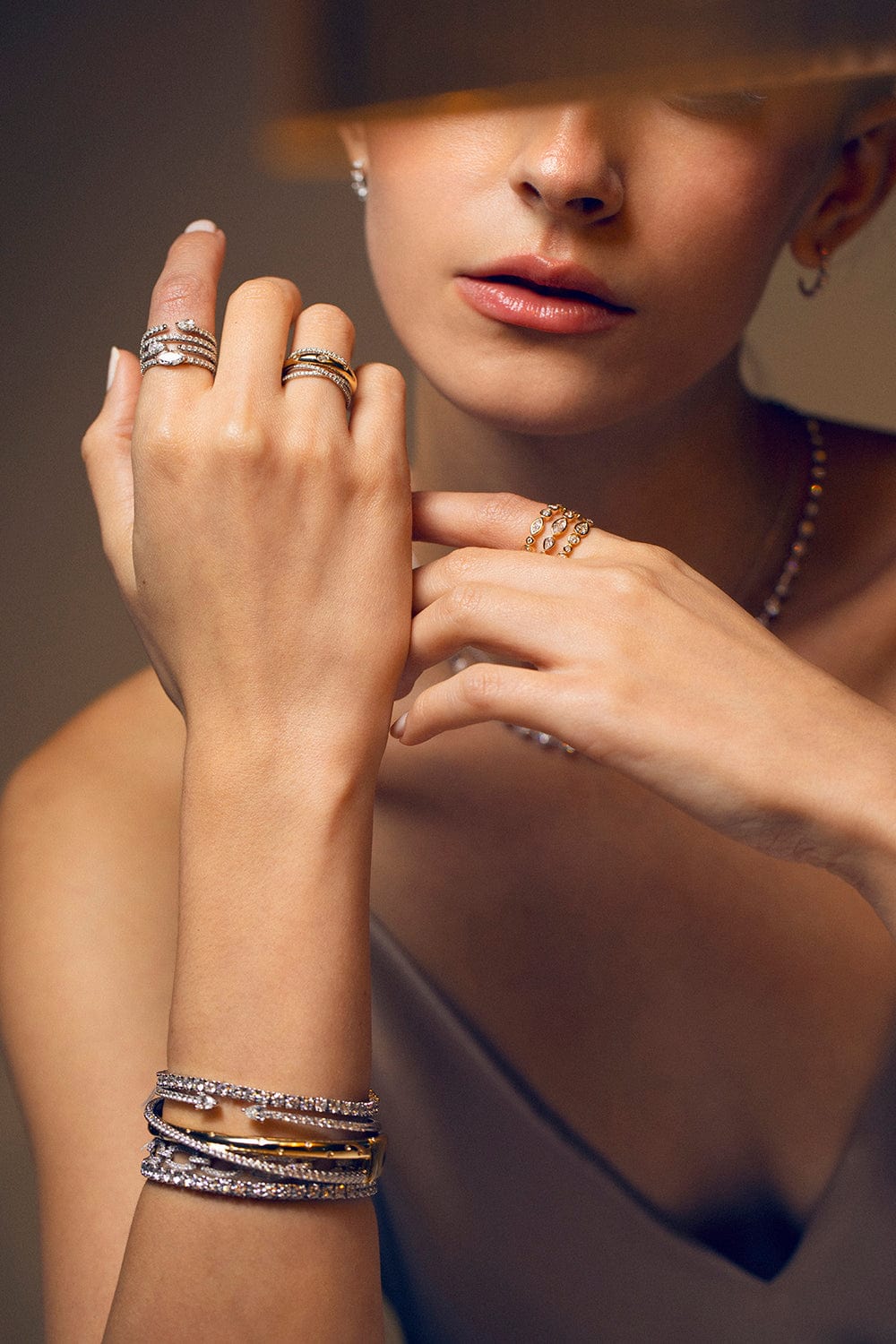 KWIAT-Duet Pear Shape Open Bangle-WHITE GOLD
