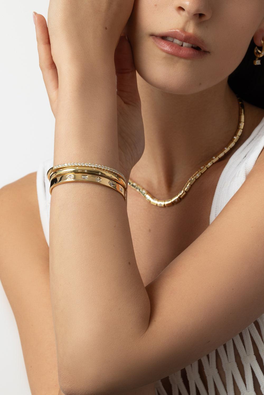 Fancy Shape Diamond Stackable Bangle Bracelet-YELLOW GOLD-JEWELRYFINE JEWELBRACELET O-KWIAT