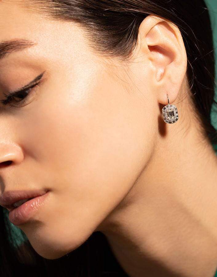 KWIAT-Ashoka Diamond and Step Cut Halo Earring-PLATINUM