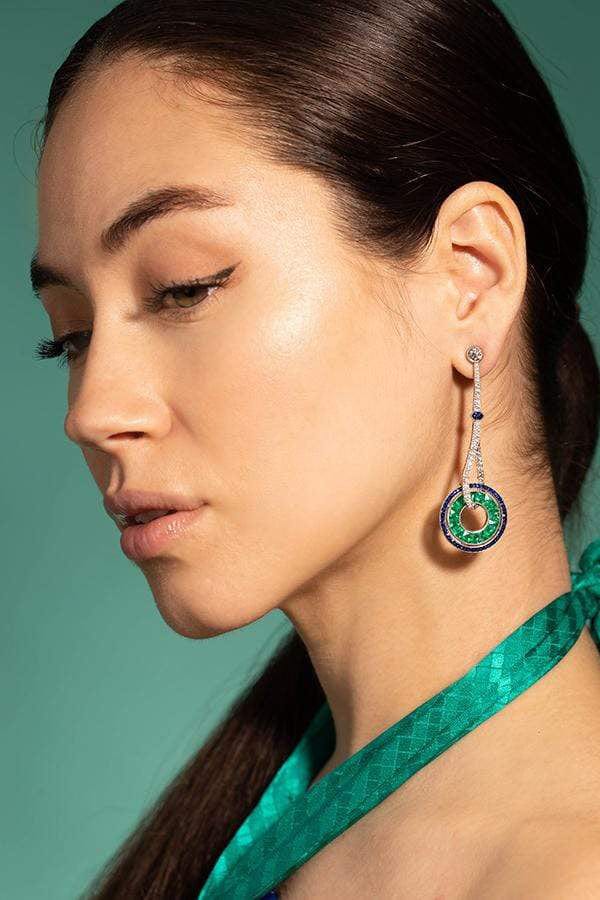 KWIAT-Emerald, Sapphire and Diamond Drop Earrings-PLATINUM