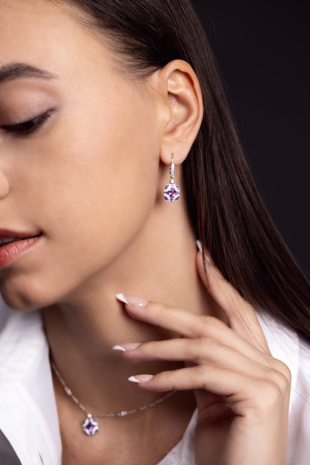KWIAT-Argyle Amethyst Diamond Earrings-WHITE GOLD