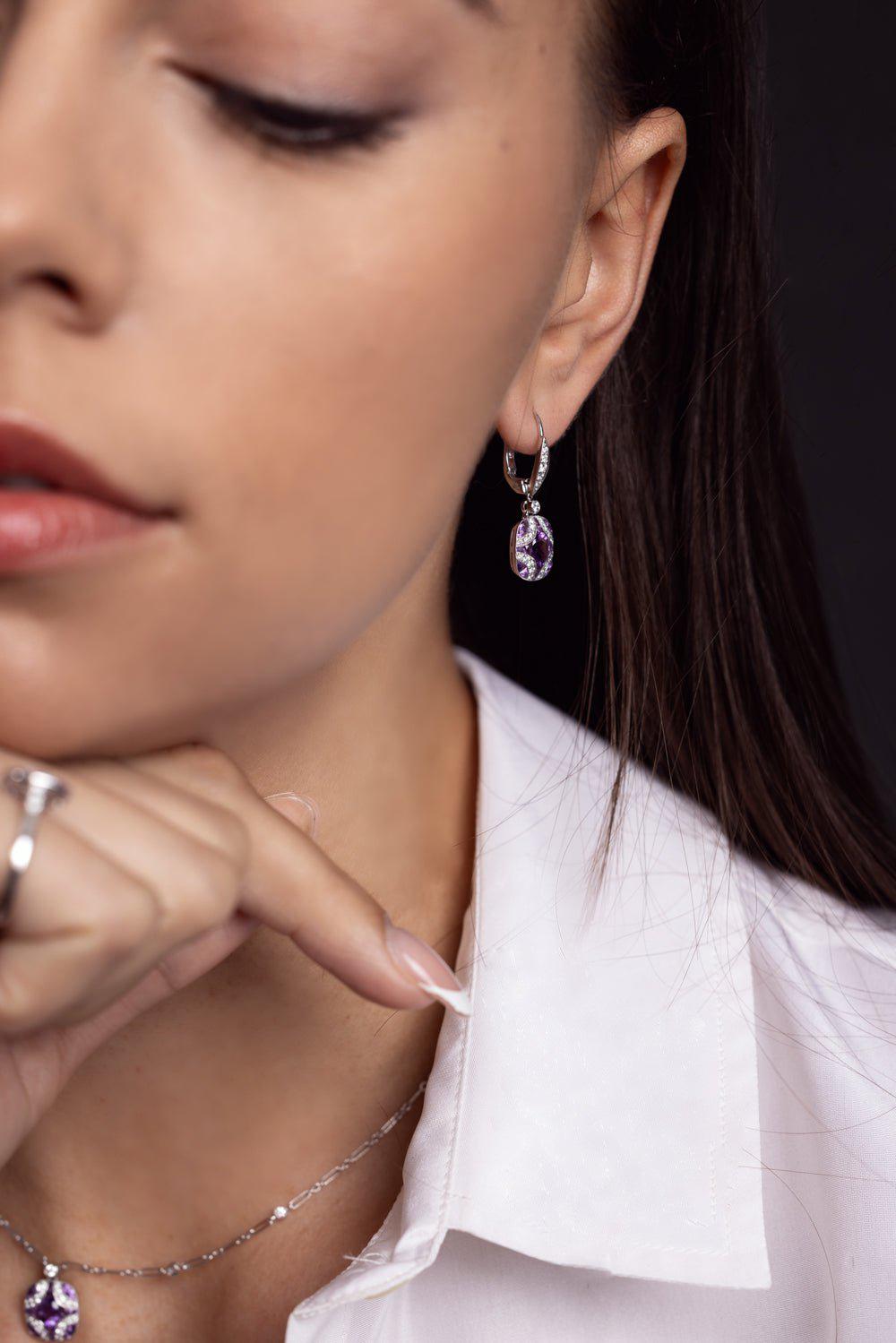 KWIAT-Argyle Amethyst Diamond Earrings-WHITE GOLD