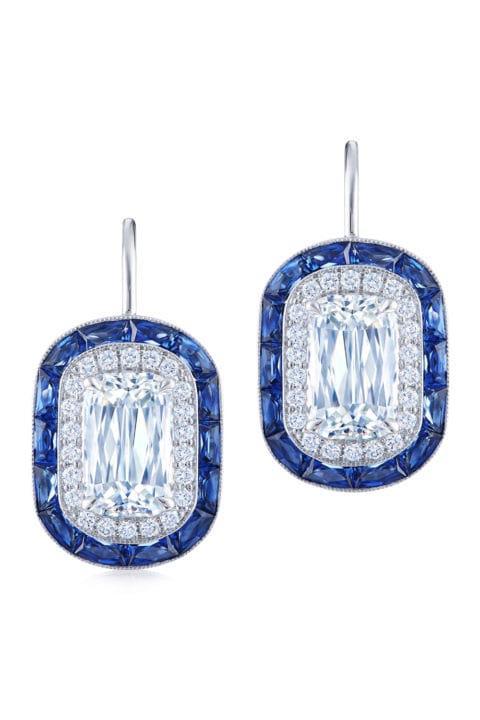 KWIAT-Ashoka Diamond and Calibre Sapphire Halo Earrings-WHITE GOLD