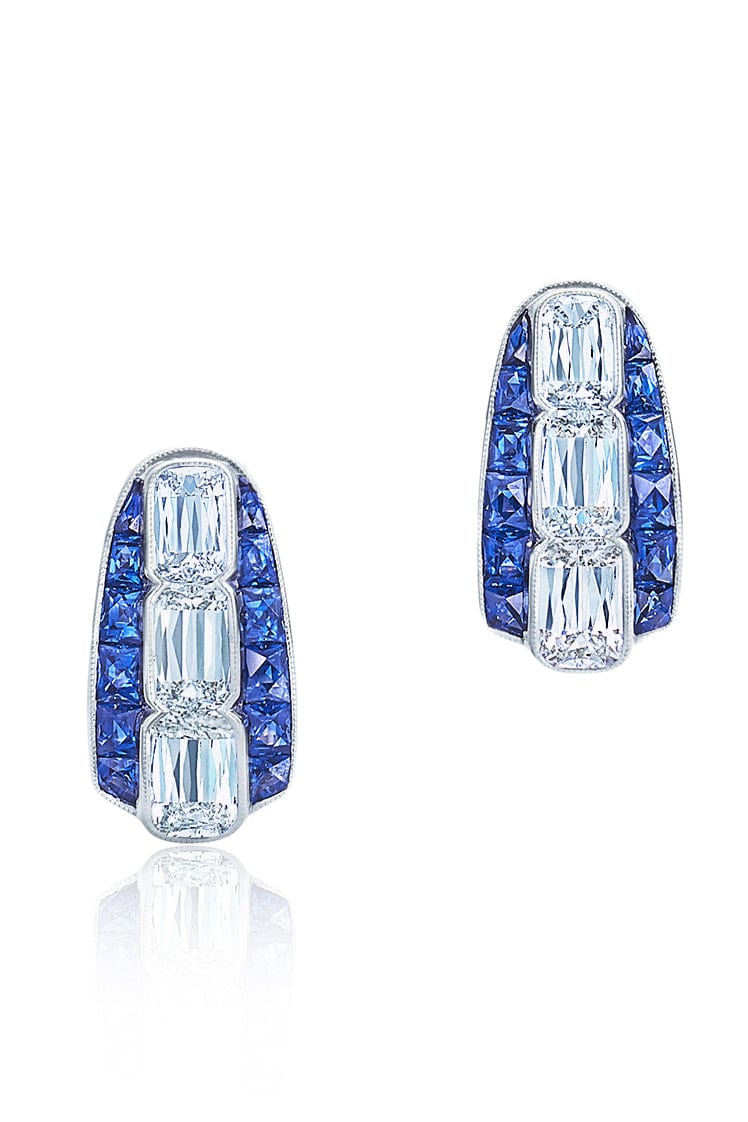 KWIAT-Ashoka Diamond Huggie Earrings with Sapphires-WHITE GOLD