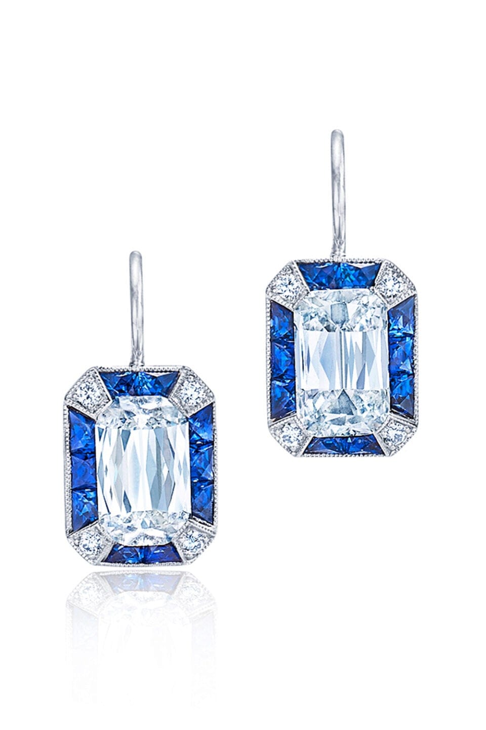 KWIAT-Ashoka Diamond Ray Earrings with Sapphire Halos-WHITE GOLD