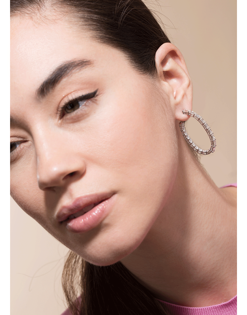 KWIAT-Baguette and Round Diamond Hoops-WHITE GOLD