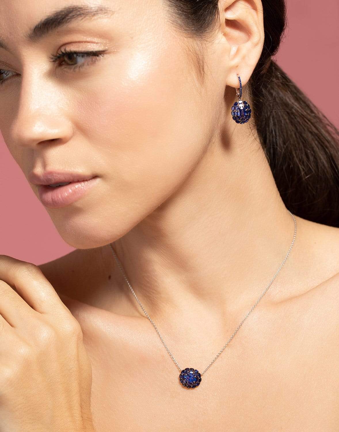 KWIAT-Blue Sapphire Cluster Drop Earrings-WHITE GOLD