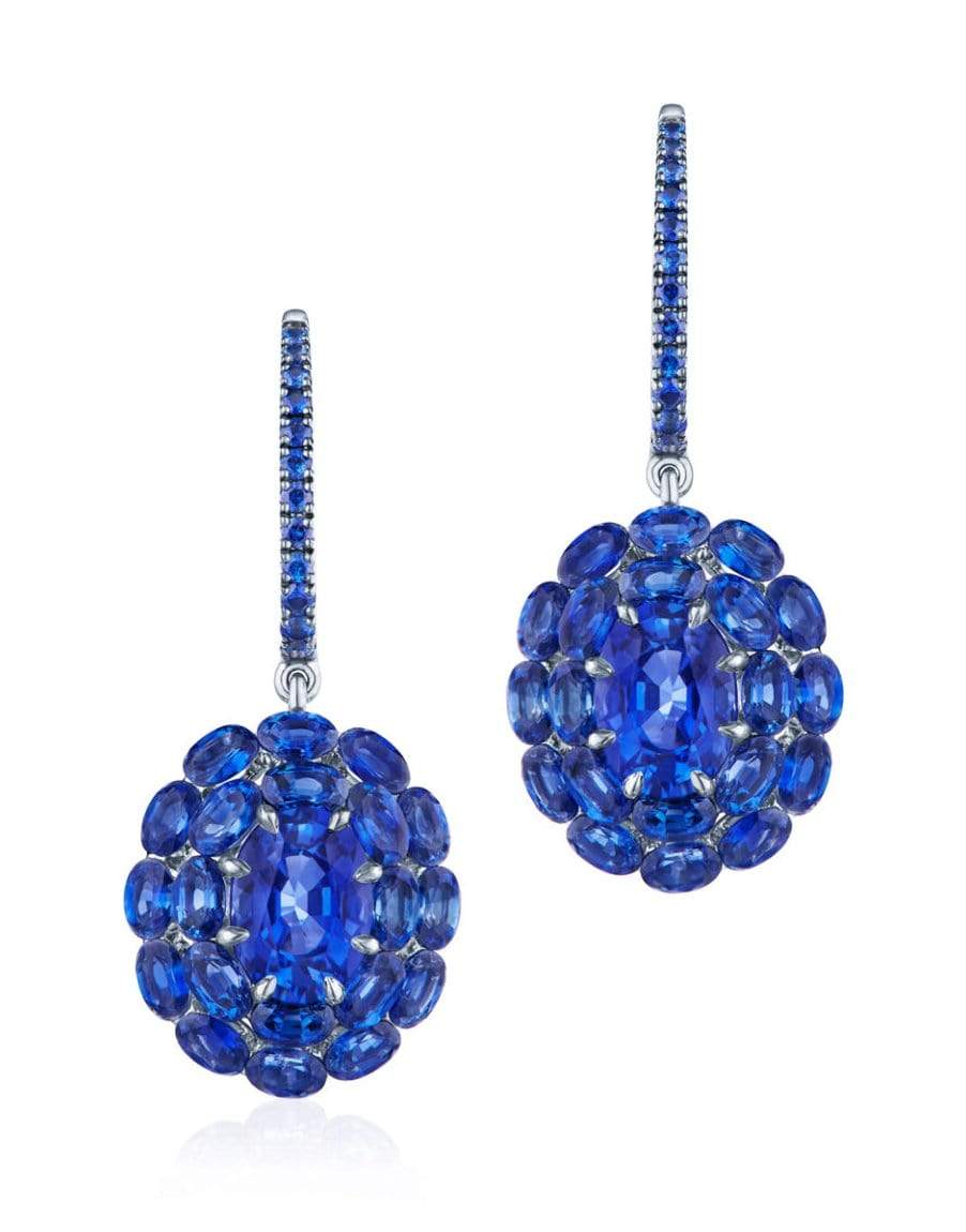 KWIAT-Blue Sapphire Cluster Drop Earrings-WHITE GOLD