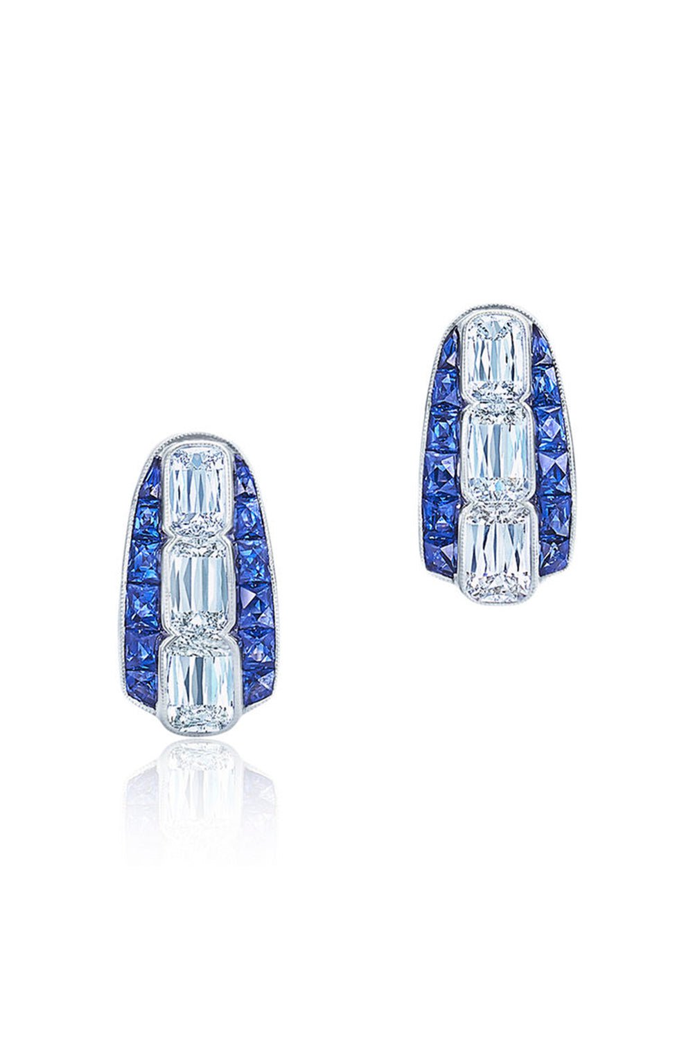 KWIAT-Blue Sapphire Diamond Huggie Earrings-WHITE GOLD
