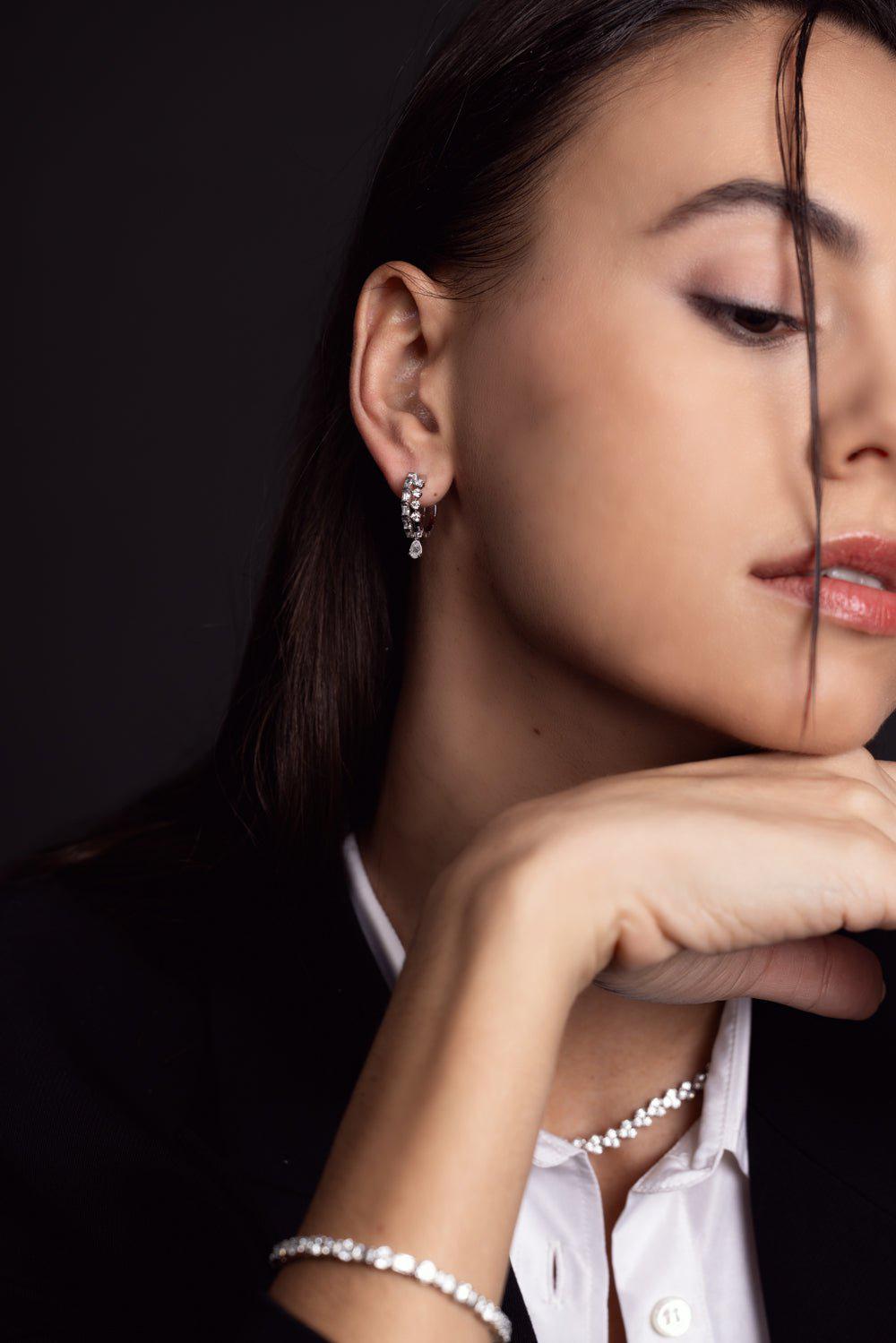 KWIAT-Cascade Two Row Huggie Earrings-WHITE GOLD