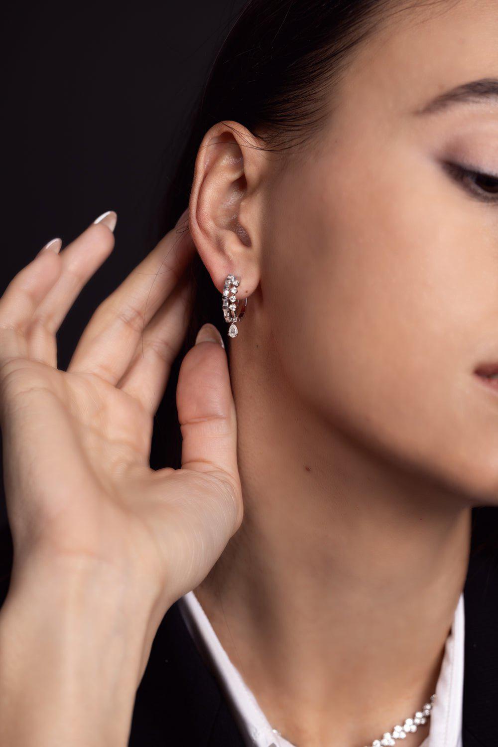 KWIAT-Cascade Two Row Huggie Earrings-WHITE GOLD