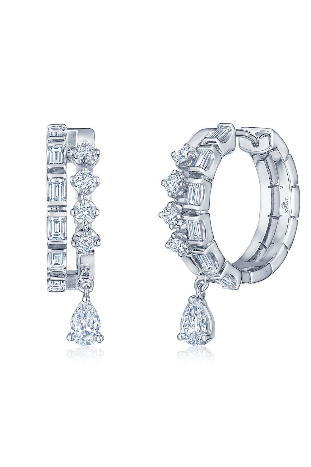 KWIAT-Cascade Two Row Huggie Earrings-WHITE GOLD