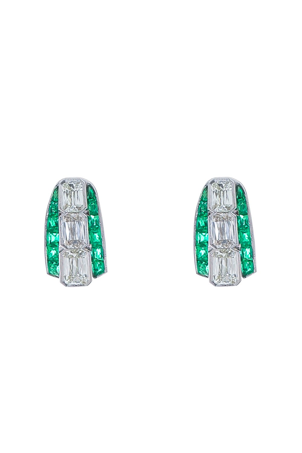 KWIAT-Diamond Emerald Huggie Earrings-WHITE GOLD