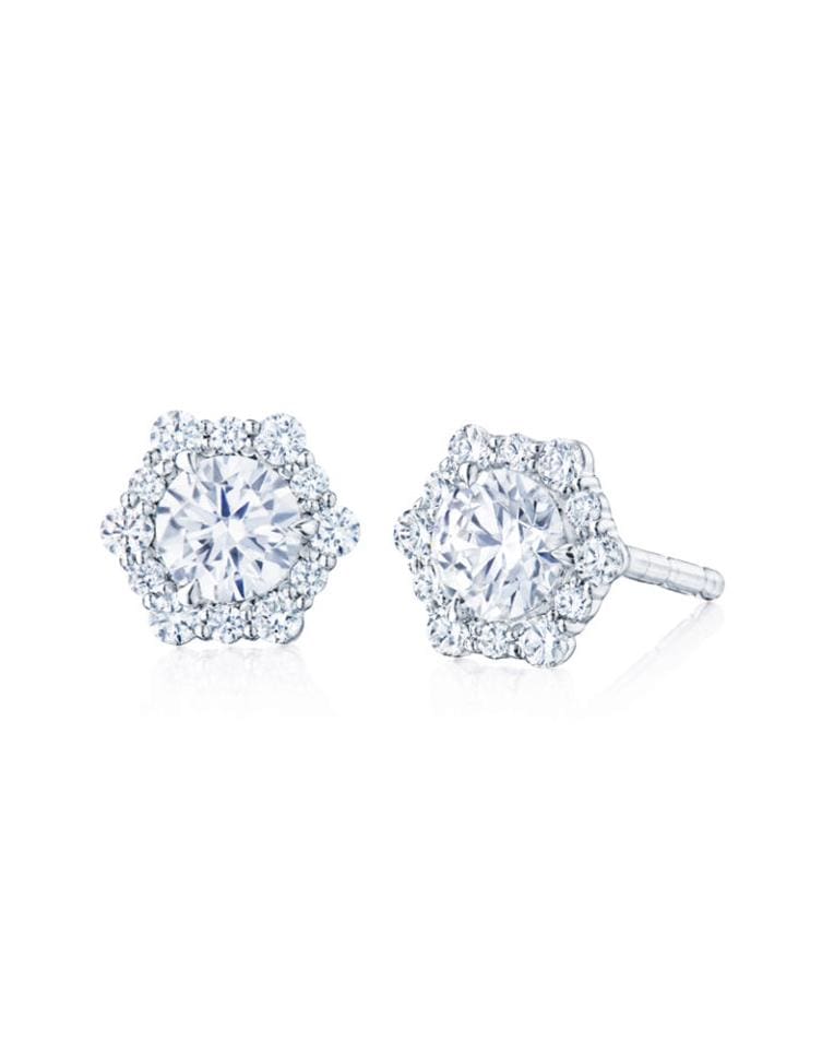 KWIAT-Diamond Hexagonal Stud Earrings-WHITE GOLD