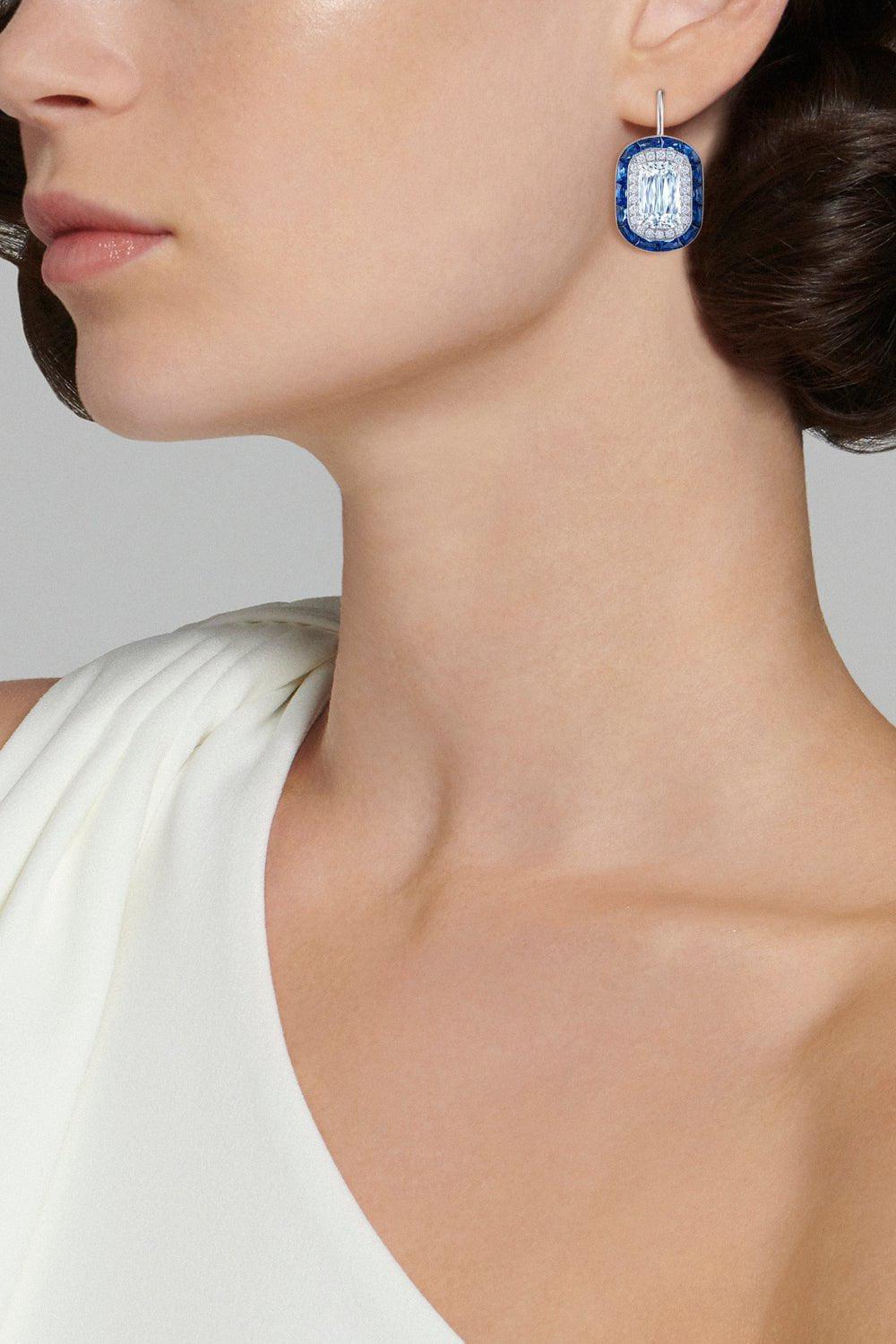 KWIAT-Diamond Sapphire Halo Drop Earrings-WHITE GOLD