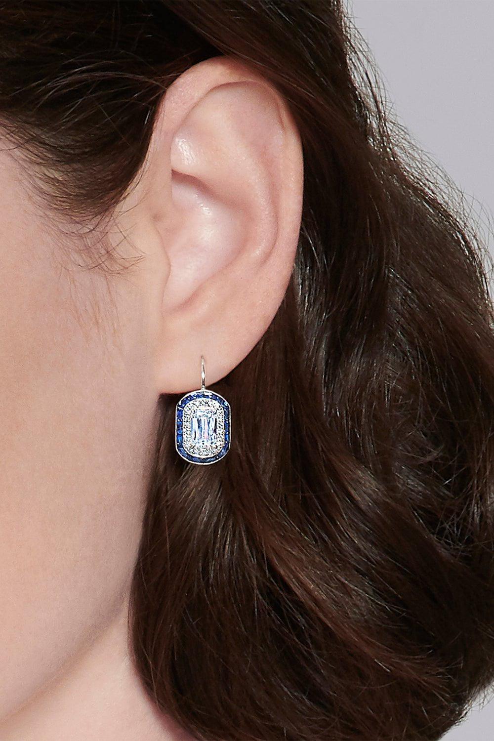 KWIAT-Diamond Sapphire Halo Drop Earrings-WHITE GOLD
