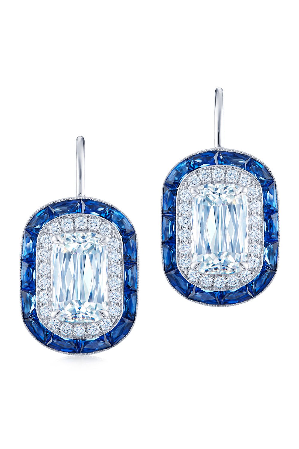 KWIAT-Diamond Sapphire Halo Drop Earrings-WHITE GOLD