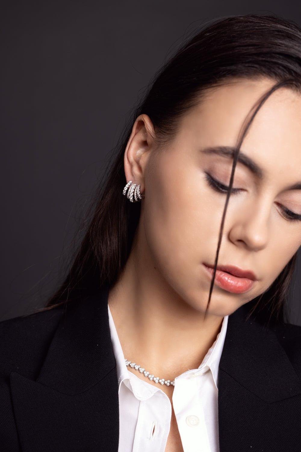 KWIAT-Five Row Cuff Earrings-WHITE GOLD