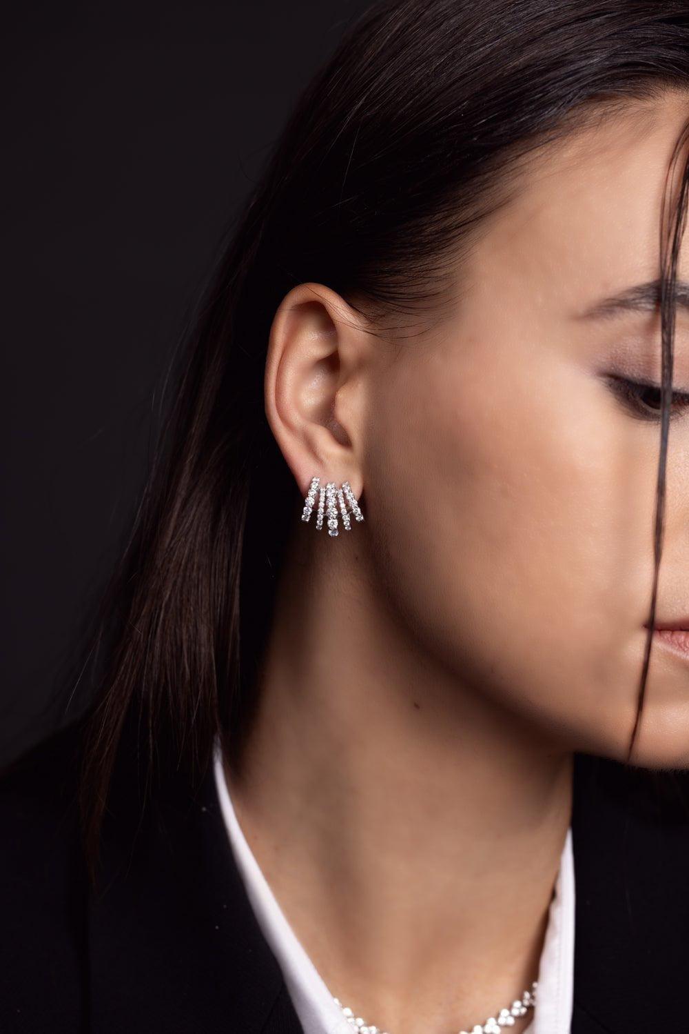 KWIAT-Five Row Cuff Earrings-WHITE GOLD