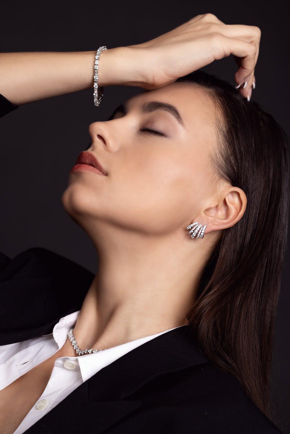 KWIAT-Five Row Cuff Earrings-WHITE GOLD