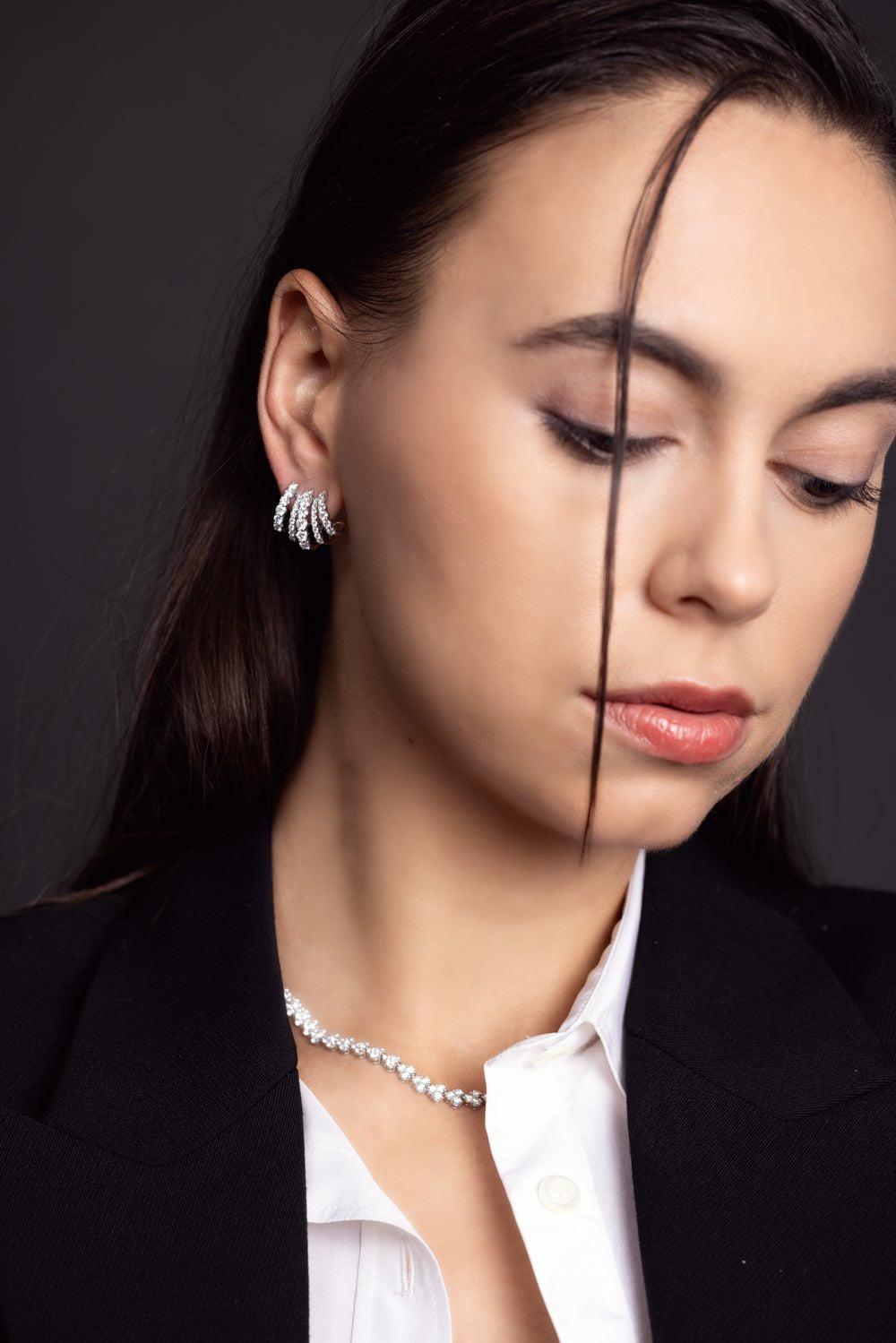 KWIAT-Five Row Cuff Earrings-WHITE GOLD