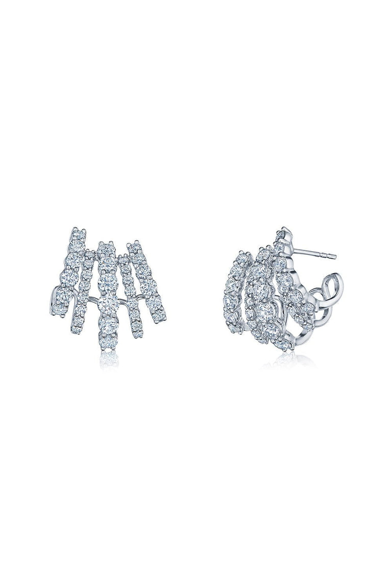 Diamond Five Row Ear Cuff Earrings - White Gold