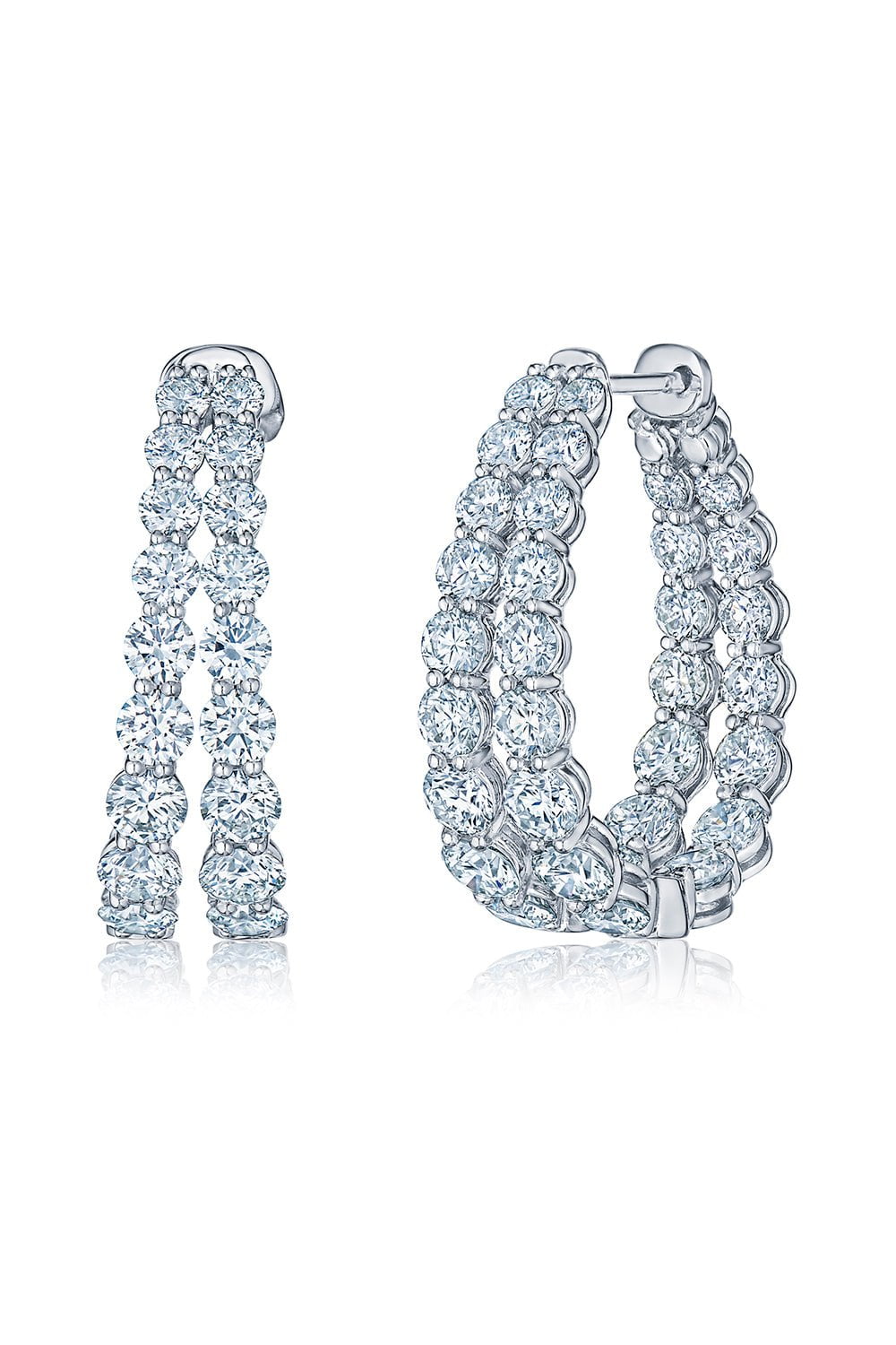 KWIAT-Lyric 2 Row Diamond Hoop Earrings-WHITE GOLD