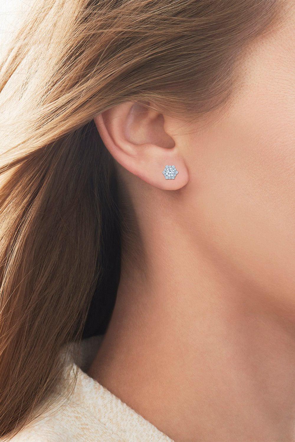 KWIAT-Silhouette Round Diamond Hexagonal Stud Earrings-WHITE GOLD