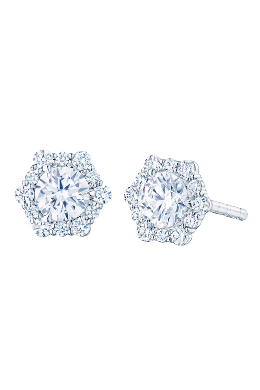 KWIAT-Silhouette Round Diamond Hexagonal Stud Earrings-WHITE GOLD