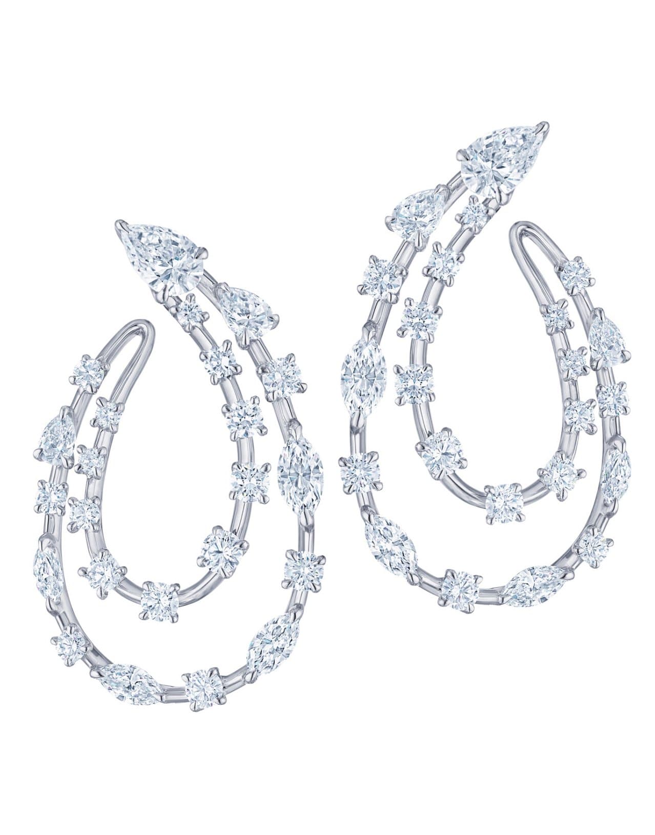 KWIAT-Starry Night 2-Row Sideways Hoops-WHITE GOLD