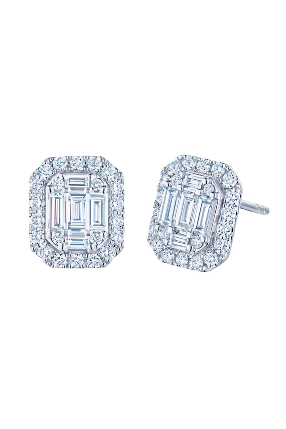 KWIAT-Sunburst Emerald Cut Diamond Stud Earrings-WHITE GOLD