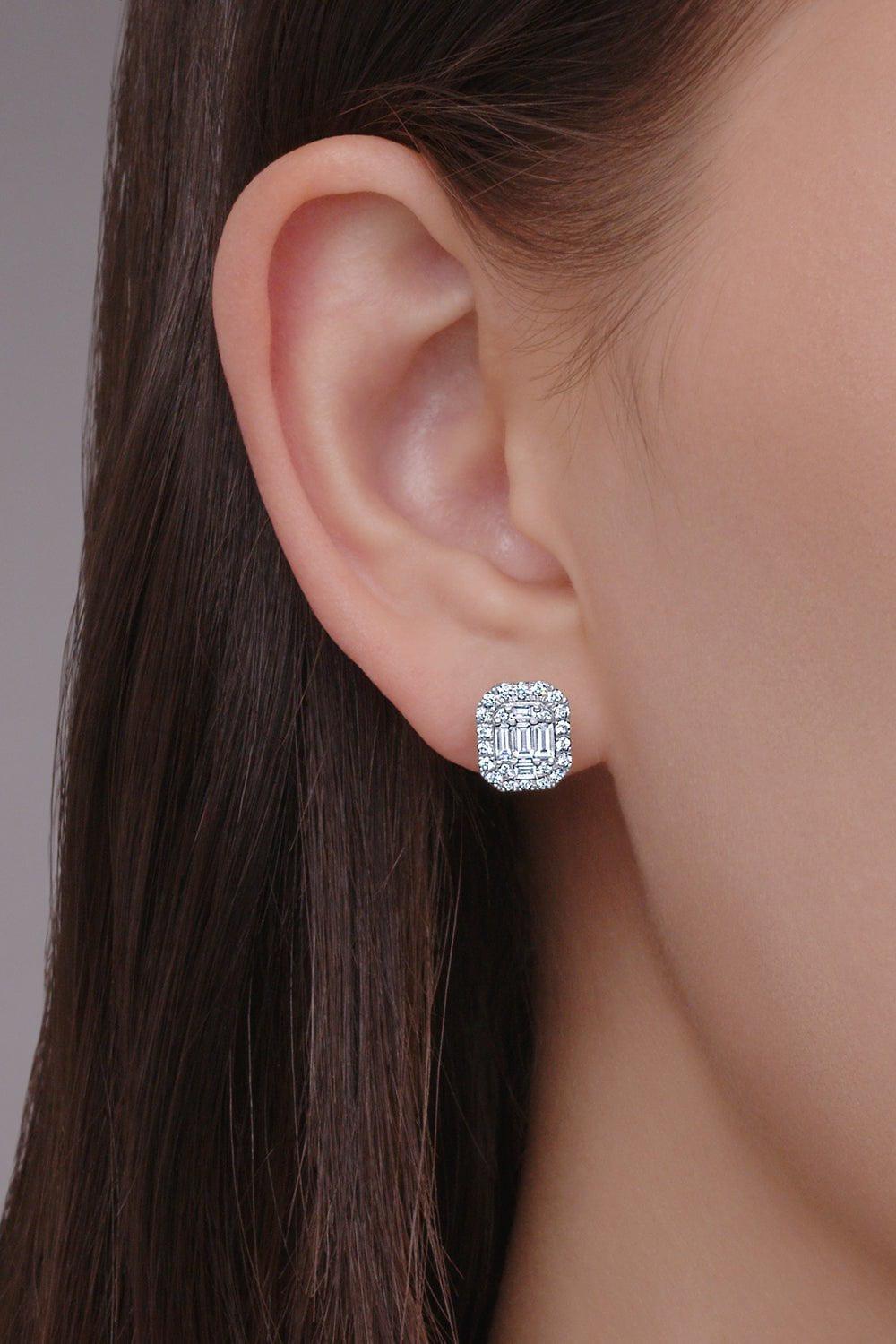 KWIAT-Sunburst Emerald Cut Stud Earrings-WHITE GOLD