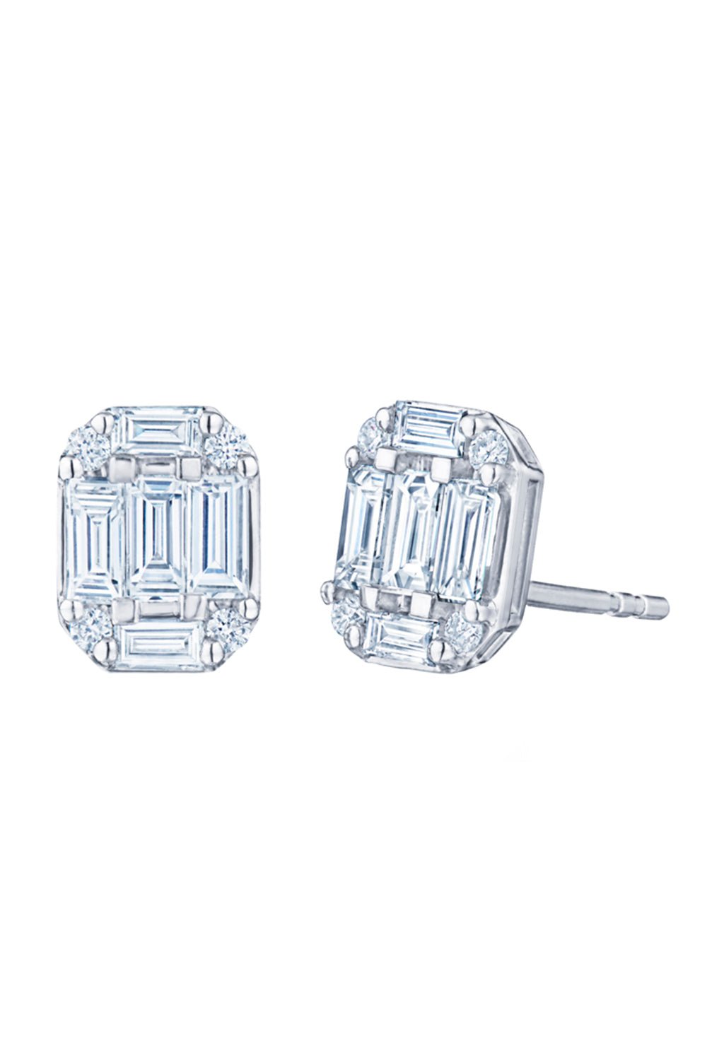 KWIAT-Sunburst Emerald Cut Stud Earrings-WHITE GOLD