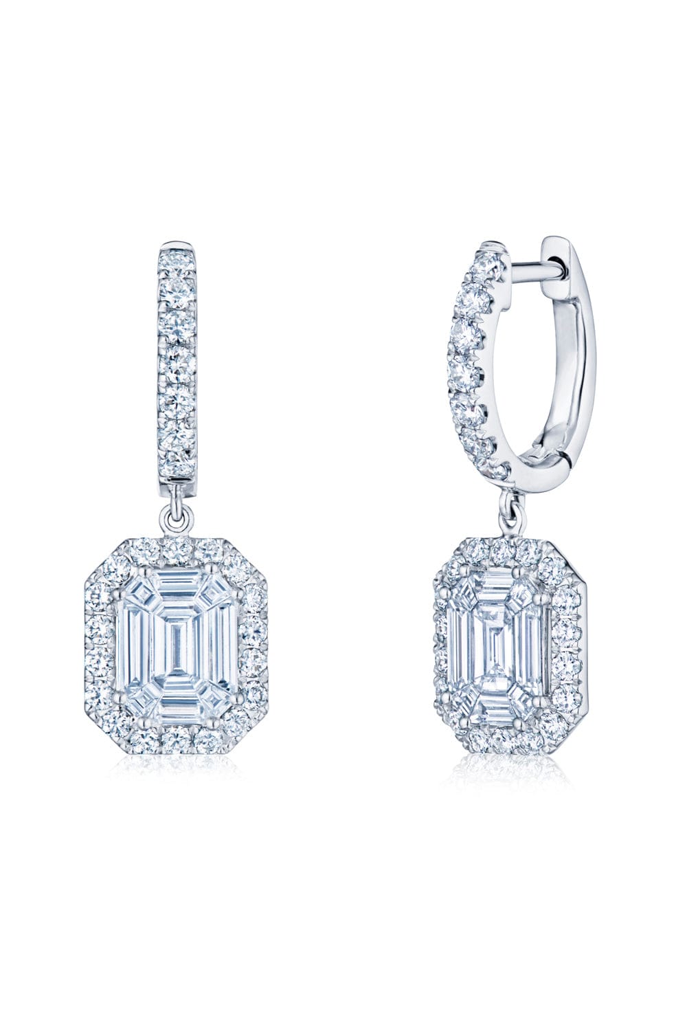 KWIAT-Sunburst Illusion Diamond Drop Earrings-WHITE GOLD
