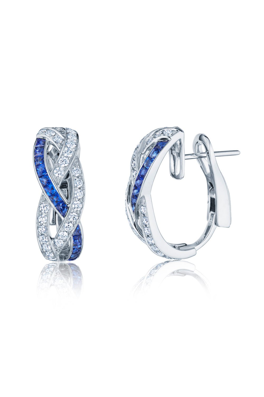 KWIAT-Sapphire Diamond Braided Hoop Earrings-WHITE GOLD