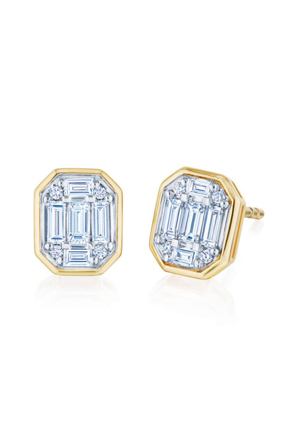 KWIAT-Sunburst Emerald Cut Stud Earrings-YELLOW GOLD